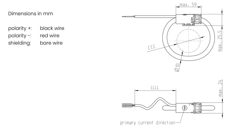 Mechanical Drawing - Pulse Egston Flexible Rogowski Coil FLRC Current Sensors